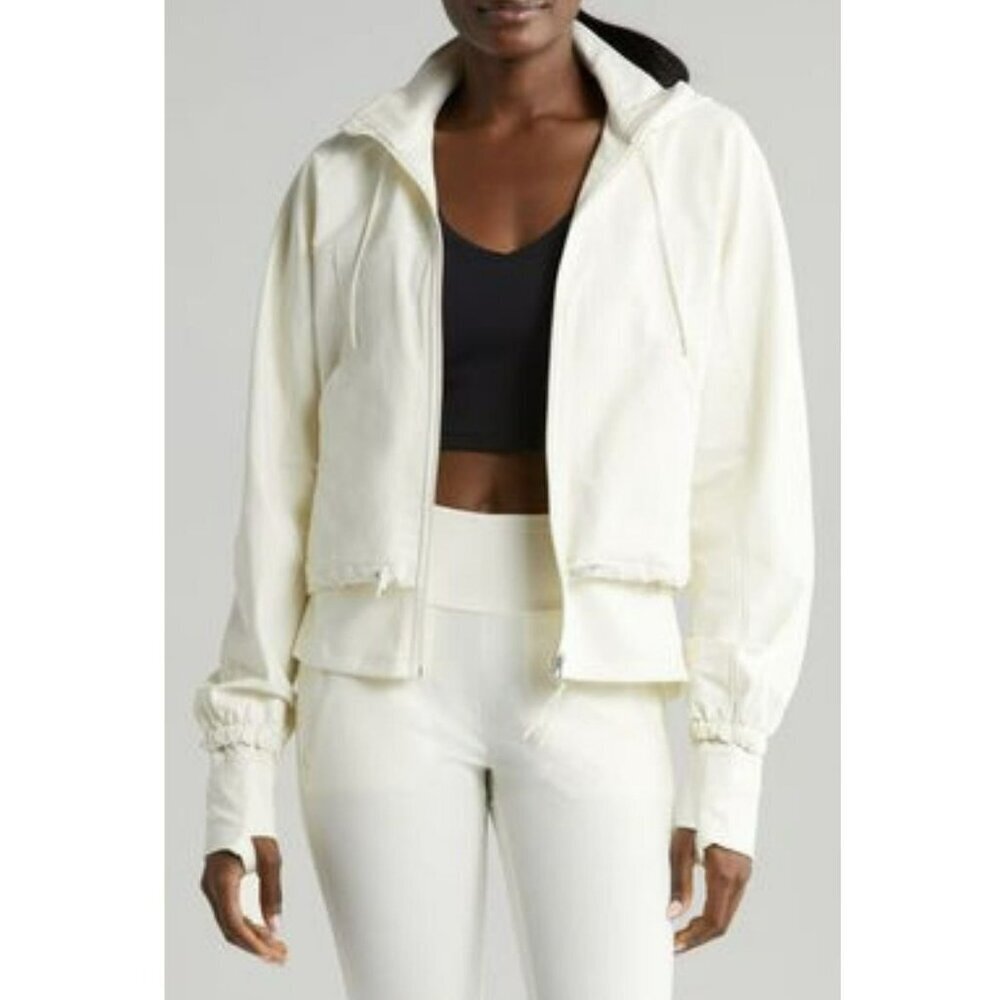 New Zella Onward Hybrid Double Layer Thumbhole Hoodie Jacket Ivory Sz XS